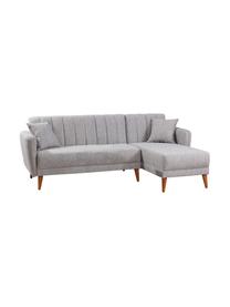 Leinen-Ecksofa Aqua (3-Sitzer) mit Schlaffunktion, Bezug: Leinen, Gestell: Hornbaumholz, Metall, Füße: Holz, Grau, B 225 x T 145 cm