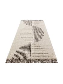 Alfombra pelo largo con flecos Handira, 93% polipropileno, 7% poliéster, Beige, negro, An 80 x L 150 cm (Tamaño XS)