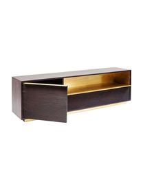 TV-Lowboard Casino Lounge aus Mangoholz, Korpus: Mangoholz, massiv, lackie, Griffe: Aluminium, vermessingt, Sockel: Messing, poliert, Mangoholz, Messingfarben, 150 x 45 cm