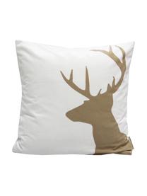 Fluwelen kussenhoes Reindeer, Polyester fluweel, Wit, bruin, 45 x 45 cm