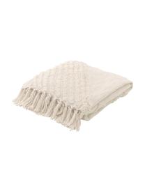 Coperta in cotone con decoro trapuntato Opal, 100% cotone, Bianco crema, Larg. 130 x Lung. 170 cm