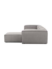 Modulares Sofa Lennon (4-Sitzer) aus Cord mit Hocker, Bezug: Cord (92 % Polyester, 8 %, Gestell: Massives Kiefernholz FSC-, Füße: Kunststoff, Cord Hellgrau, B 327 x T 207 cm