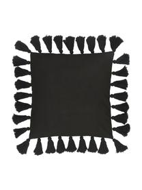 Federa arredo nera con nappe Shylo, 100% cotone, Nero, Larg. 40 x Lung. 40 cm