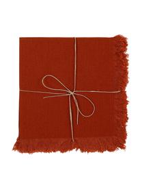 Katoenen servetten Nalia in rood met franjes, 4 stuks, Katoen, Rood, B 35 x L 35 cm