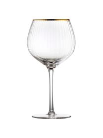 Ručne fúkaný pohár na víno Palermo, 4 ks, Sklo, Priehľadná so zlatým okrajom, Ø 6 x V 21 cm, 650 ml