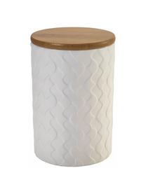 Set di 3 contenitori con motivo in rilievo Geometry, Contenitore: pietra dolomitica, Coperchio: legno, Bianco, blu, Ø 10 x Alt. 15 cm