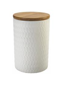 Set di 3 contenitori con motivo in rilievo Geometry, Contenitore: pietra dolomitica, Coperchio: legno, Bianco, blu, Ø 10 x Alt. 15 cm