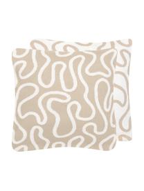 Housse de coussin réversible en maille fine beige Amina, Beige/blanc