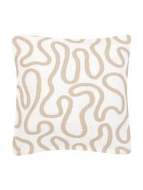 Housse de coussin réversible en maille fine beige Amina, Beige/blanc