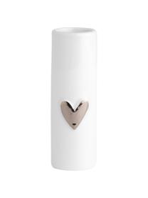 XS Porzellan-Vase Heart, 2 Stück, Porzellan, Weiß, Silberfarben, Ø 4 x H 9 cm