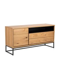 Dressoir Dalarna met lades en eikenhoutfineer, Frame: MDF met wild eikenhoutfin, Poten: gepoedercoat metaal, Wild eikenhout, zwart, 150 x 76 cm