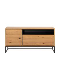 Sideboard Dalarna mit Schubladen und Eichenholzfurnier, Korpus: Mitteldichte Holzfaserpla, Füße: Metall, pulverbeschichtet, Wildeichenholz, Schwarz, 150 x 76 cm