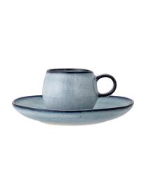 Handgemaakt keramisch espressokopje met schoteltje Sandrine in blauwe tinten, Keramiek, Blauwtinten, Ø 7 cm x H 6 cm, 100 ml