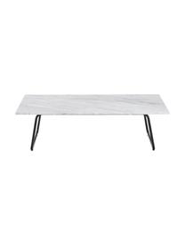 Marmor-Couchtisch Mary, Tischplatte: Carrara-Marmor, Gestell: Metall, pulverbeschichtet, Tischplatte: Weiß-grauer Marmor, leicht glänzendGestell: Schwarz, matt, 120 x 35 cm