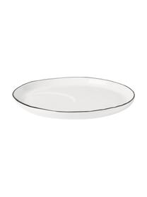Set de desayuno artesanal de porcelana Salt, 4 comensales (16 pzas.), Porcelana, Blanco crudo con borde negro, Set de diferentes tamaños
