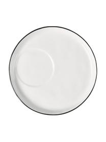 Set de desayuno artesanal de porcelana Salt, 4 comensales (16 pzas.), Porcelana, Blanco crudo con borde negro, Set de diferentes tamaños