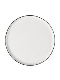 Set de desayuno artesanal de porcelana Salt, 4 comensales (16 pzas.), Porcelana, Blanco crudo con borde negro, Set de diferentes tamaños