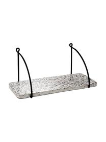 Terrazzo wandplank Porter, Plank: terrazzo, Houder: gelakt metaal, Wit, grijstinten, zwart, 40 x 18 cm