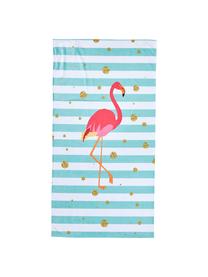 Serviette de plage Case Flamingo, Bleu, blanc, rose vif, couleur dorée
