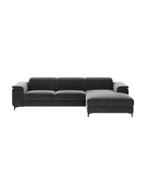Sofa narożna z aksamitu z funkcją relaks Brito, Tapicerka: 100% aksamit poliestrowy,, Nogi: metal lakierowany, Szary, S 300 x G 170 cm