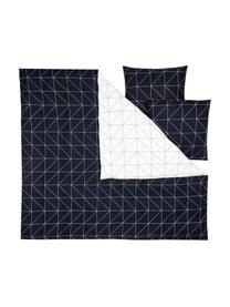 Bavlněné oboustranné povlečení s grafickým vzorem Marla, Tmavě modrá, bílá, 155 x 220 cm + 1 polštář 80 x 80 cm