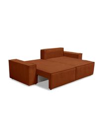 Divano letto angolare 3 posti con contenitore Melow, Rivestimento: 100% poliestere Con 80.00, Struttura: legno duro, legno tenero,, Tessuto color terracotta, nero, Larg. 250 x Prof. 150 cm