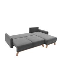 Divano letto angolare 4 posti con contenitore Balio, Rivestimento: 100% velluto di poliester, Grigio scuro, Larg. 234 x Alt. 164 cm