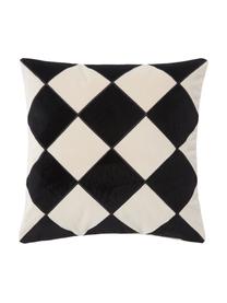 Housse de coussin 45x45 velours noir/blanc crème Jaxon, 100 % velours de polyester, Noir, beige, larg. 45 x long. 45 cm