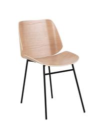 Sillas de madera Aks, 2 uds., Asiento: chapado en madera de robl, Patas: metal con pintura en polv, Roble, negro, mate, An 59 x F 47 cm