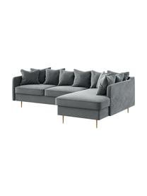 Sofá rinconera de terciopelo Esme (4 plazas), Tapizado: 100% terciopelo de poliés, Asiento: muelles ondulados, espuma, Estructura: madera dura, madera bland, Patas: metal recubierto, Terciopelo gris oscuro, An 255 x F 165 cm, chaise longue izquierda