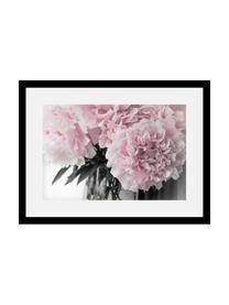 Oprawiony druk cyfrowy Pink Flowers, Ilustracja: odcienie różowego, biały, ciemny zielony Rama: czarny, S 40 x W 30 cm