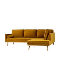 Samt-Ecksofa Saint (3-Sitzer) in Senfgelb mit Eichenholz-Füßen, Bezug: Samt (Polyester) Der hoch, Gestell: Massives Eichenholz, Span, Samt Senfgelb, B 243 x T 220 cm