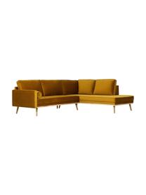 Samt-Ecksofa Saint (3-Sitzer) in Senfgelb mit Eichenholz-Füßen, Bezug: Samt (Polyester) Der hoch, Gestell: Massives Eichenholz, Span, Samt Senfgelb, B 243 x T 220 cm