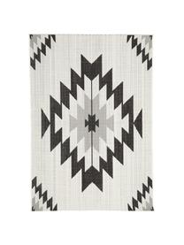 Tappeto etnico da interno-esterno Ikat, 86% polipropilene, 14% poliestere, Bianco crema, nero, grigio, Larg. 200 x Lung. 290 cm (taglia L)