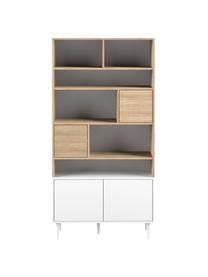 Libreria in design scandinavo Horizon, Piedini: legno di faggio, massicci, Legno di quercia, bianco, Larg. 90 x Alt. 180 cm