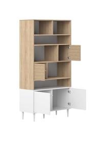 Libreria in design scandinavo Horizon, Piedini: legno di faggio, massicci, Legno di quercia, bianco, Larg. 90 x Alt. 180 cm