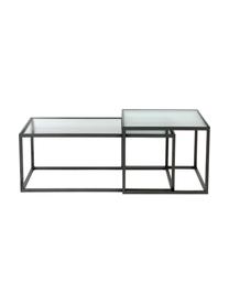 Table basse en verre rainuré Boli, 2 élém., Transparent, noir, Lot de différentes tailles