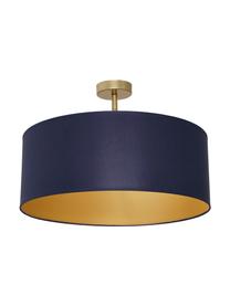 Lampada da soffitto Ben, Paralume: miscela di cotone, Baldacchino: metallo rivestito, Blu navy, ottonato, Ø 50 x Alt. 35 cm