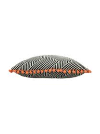 Kussen Waves met oranje pompoms, met vulling, Polyester, Zwart, gebroken wit, oranje, 45 x 45 cm