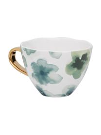 Malovaný hrnek se zlatým ouškem Good Morning, Porcelán New Bone China, Bílá, zelená, modrá, zlatá, Ø 11 x V 8 cm, 350 ml