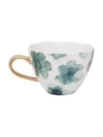 Bemalte Tasse Good Morning mit goldenem Griff, New Bone China, Weiss, Grün, Blau, Goldfarben, Ø 11 x H 8 cm, 350 ml