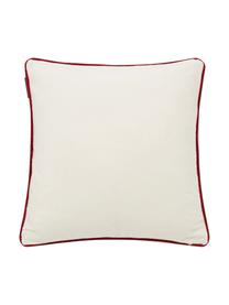Poszewka na poduszkę z aksamitu Happy Holidays, Aksamit bawełniany, Biały, czerwony, S 50 x D 50 cm