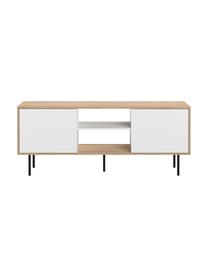 Scandi tv-meubel Altitude, Frame: met melamine beklede spaa, Poten: gecoat metaal, Eikenhoutkleurig, wit, zwart, 151 x 40 cm