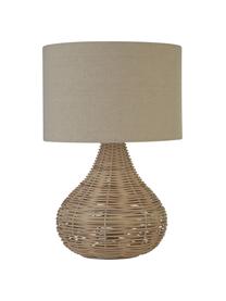 Tischlampe Linna aus Rattan, Lampenschirm: Stoff, Lampenfuß: Rattan, Beige, Ø 25 x H 38 cm