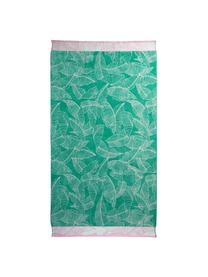 Strandlaken Fresh mintgroen met bladpatroon, 100% katoen, Groen, roze, Weiß, 100 x 180 cm