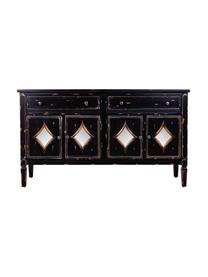 Credenza in legno di abete con finitura antica Rene, Nero, argentato, tonalità marroni, Larg. 140 x Alt. 80 cm