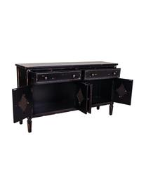 Credenza in legno di abete con finitura antica Rene, Nero, argentato, tonalità marroni, Larg. 140 x Alt. 80 cm