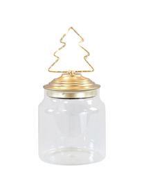 Contenitore a LED Tree, Contenitore: vetro, Coperchio: metallo rivestito, Trasparente, dorato, Ø 11 x Alt. 15 cm
