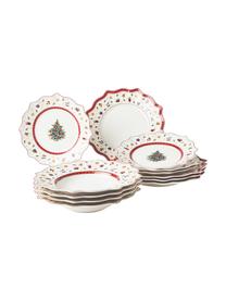 Súprava tanierov z porcelánu Delight, 4 osoby (12 dielov), Premium porcelán, Biela, červená, vzorovaná, 4 osoby (12 dielov)