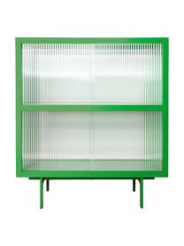 Dressoir Oli met glazen schuifdeuren, Frame: essenhout, gecoat, Poten: gepoedercoat metaal, Transparant, groen, B 80 x H 89 cm